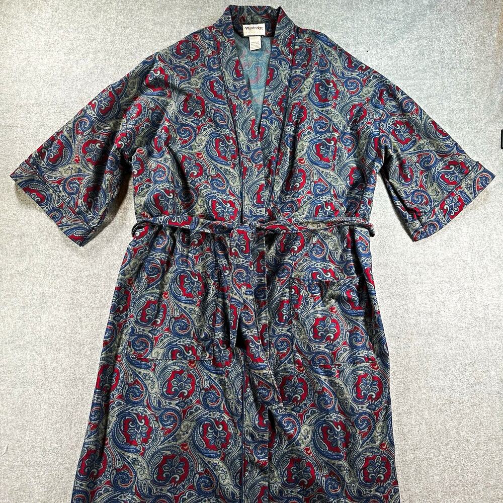 Vintage Windridge One Size Paisley Robe 3/4 Sleeve Polyester Belted Made in USA